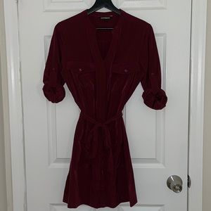 Express burgundy belted shirt dress